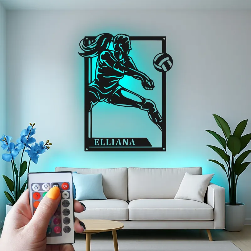 Personalisierte LED-Metall-Wandkunst Volleyballspieler Geschenk für Athleten, Spielzimmer Sportdekoration