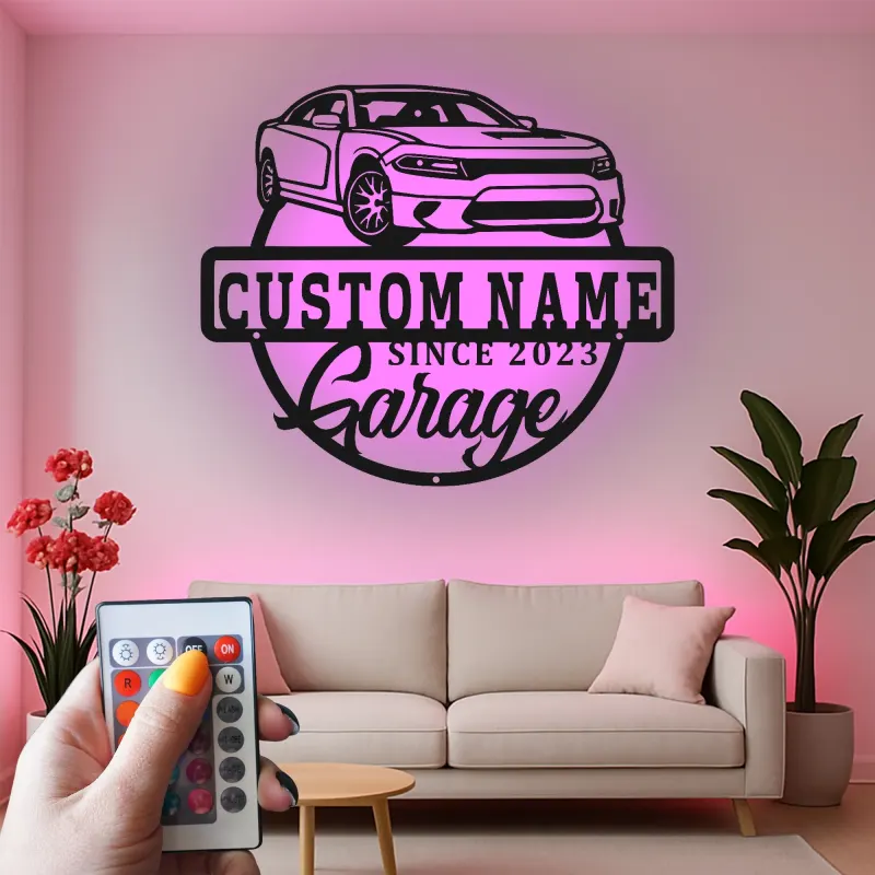 Personalisierte LED-Metall-Wandkunst für die Autogarage – Geschenk für Auto-Enthusiasten, Garagendekor-Schild 1