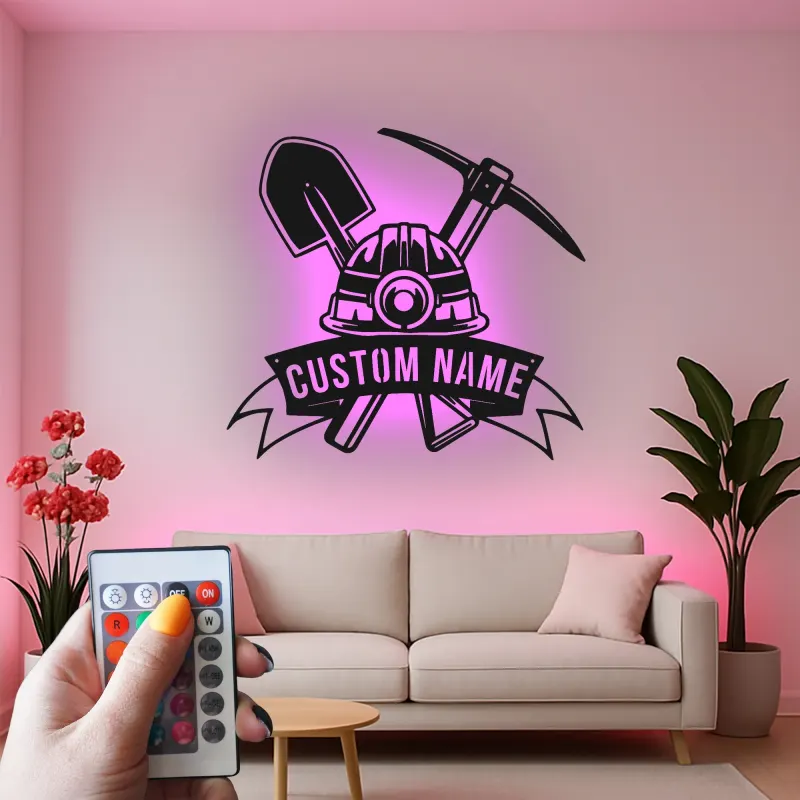 Personalisierte LED Metall-Wandkunst für Bergleute – Geschenk für Garage oder Werkstatt