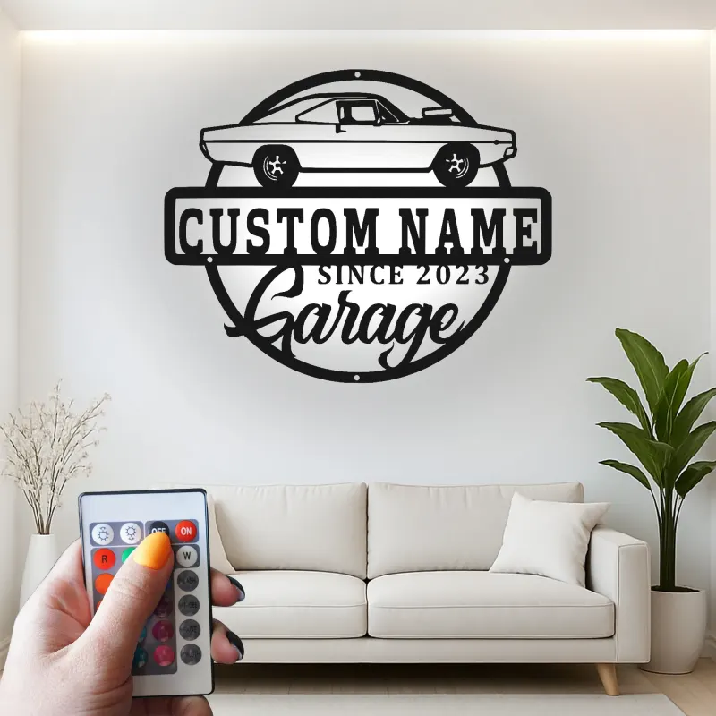 Cartel de metal LED de coche clásico personalizado, regalo de garaje para entusiastas de los coches, decoración de cueva de hombre