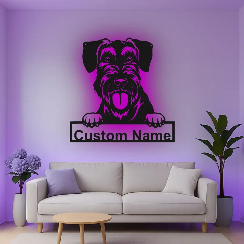 Insegna in metallo LED personalizzata Schnauzer regalo per amanti dei cani decorazione per soggiorno