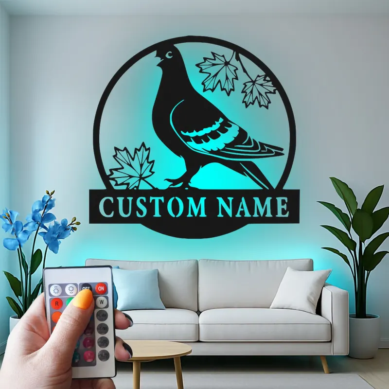 Personalized Pigeon LED Sign | Custom Metal Bird Art | Nature Lover Gift & Home Decor | Realistic Silhouette with Name