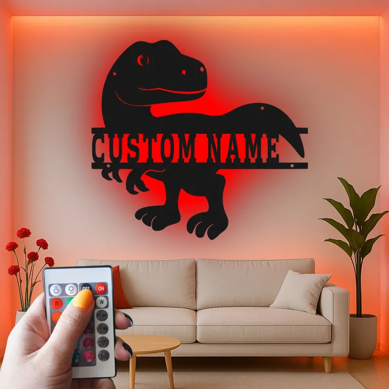 Insegna in metallo LED personalizzata con dinosauro per decorare la stanza dei bambini, regalo unico per amanti dei dinosauri