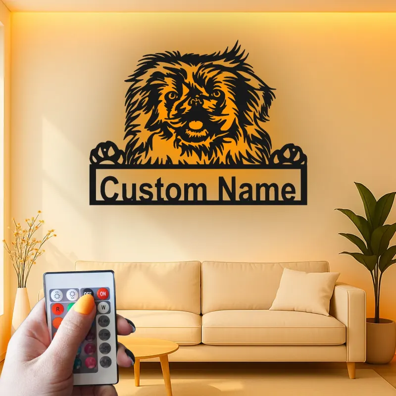 Custom Pekingese LED Sign | Personalized Dog Metal Wall Art | Pet Portrait Memorial Gift for Dog Lovers