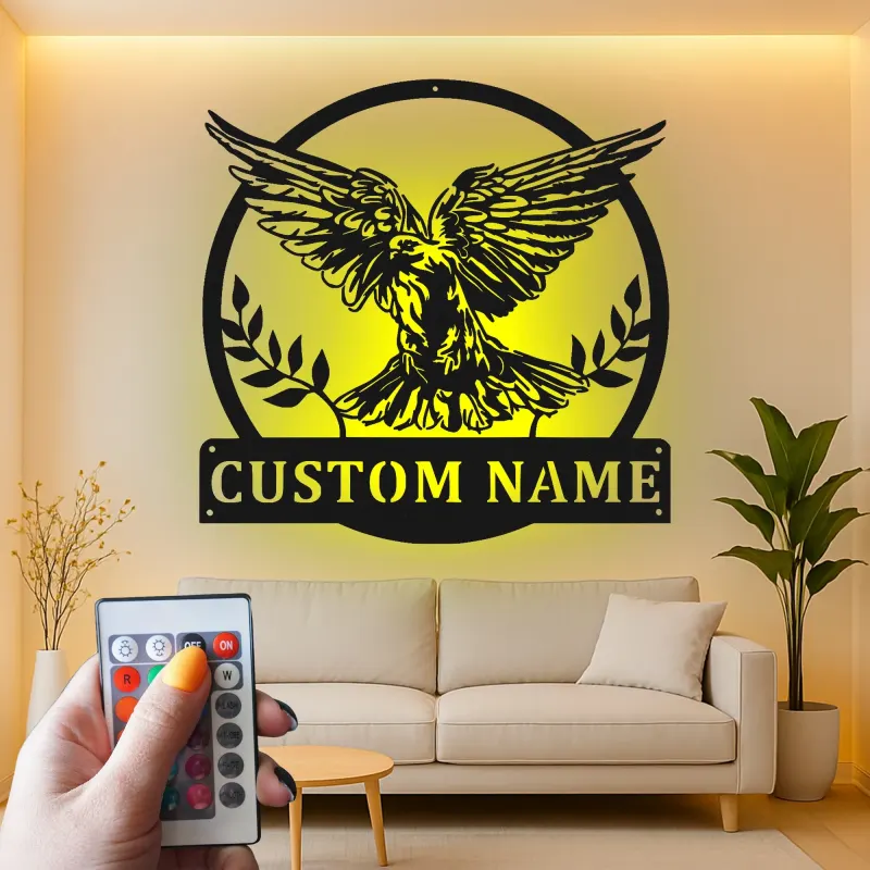 Custom Eagle Led Light Metal Wall Art Personalized Gift for Nature Lovers Living Room or Office Decor