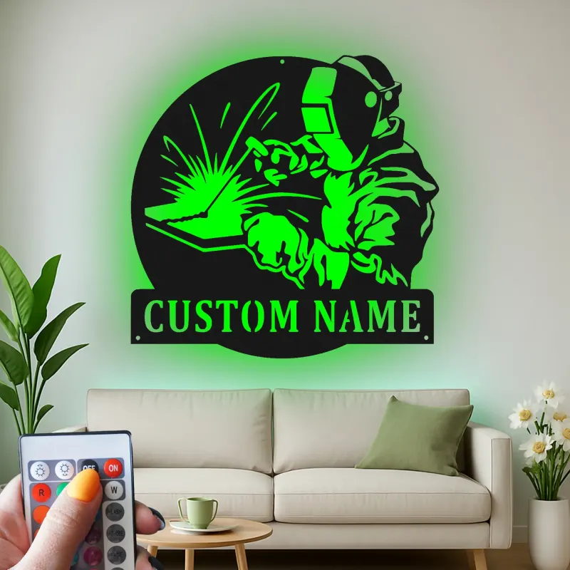Personalisierte LED-Metall-Wandkunst für Schweißer – Geschenk für Schweißer, Garagen- oder Werkstattdekor
