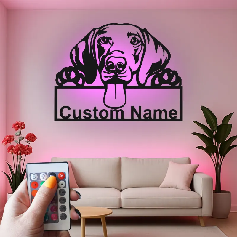 Personalisierte LED-beleuchtete Metall-Wandkunst mit Hund – Geschenk für Tierliebhaber, Deko fürs Wohnzimmer oder den Eingangsbereich 2