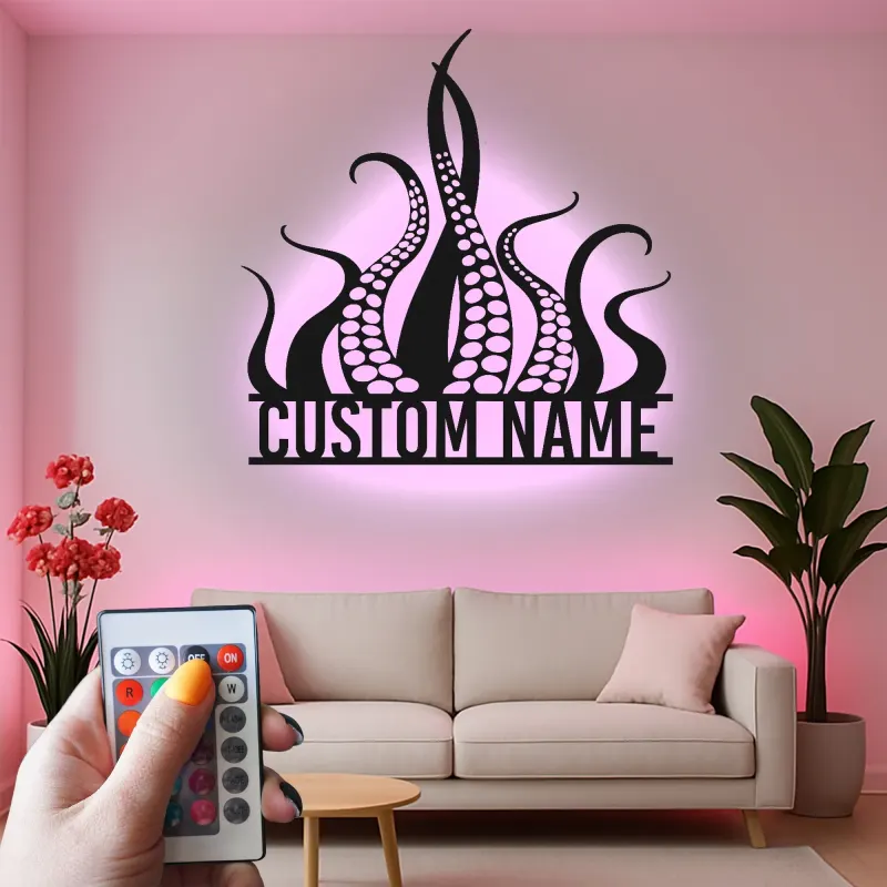 Kraken Octopus LED Metal Sign | Custom Nautical Wall Art | Personalized Tentacles Decor for Business & Ocean Lovers