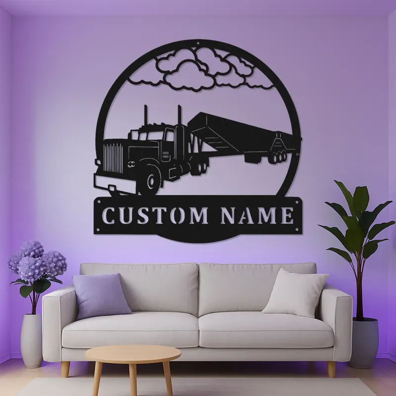 Insegna in Metallo per Camion Semi Personalizzata | Arte Murale LED per Garage o Man Cave | Regalo Personalizzato per Camionisti | Decorazione Silhouette Hauler