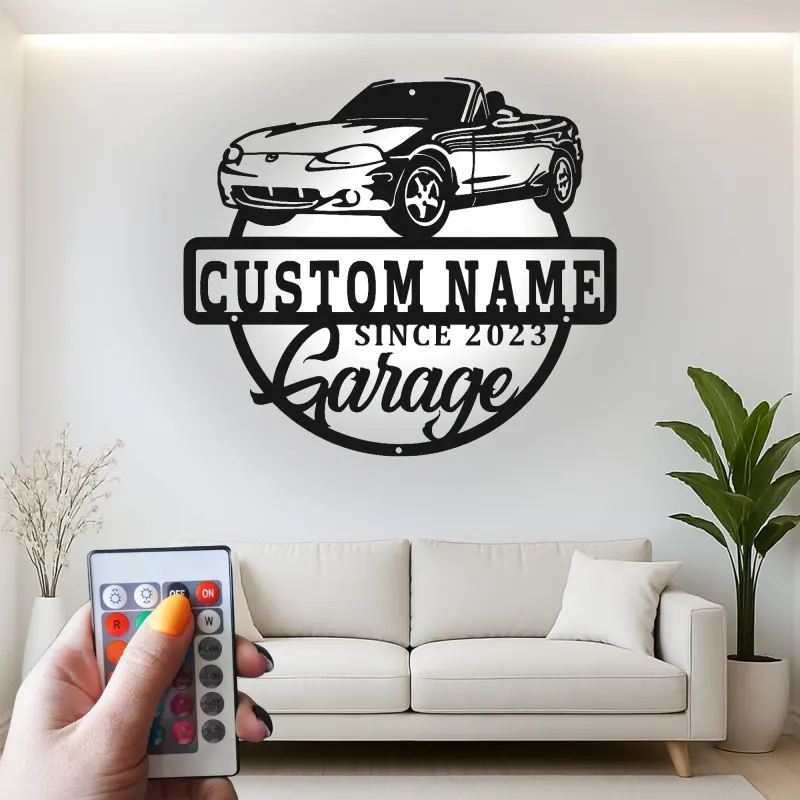 Décoration murale en métal personnalisée avec rétroéclairage LED pour voiture décapotable - Cadeau personnalisé pour les passionnés de voitures