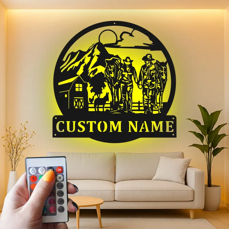 Insegna in metallo LED con scena di ranch personalizzata Regalo per fattoria Decorazione rustica per amanti della campagna
