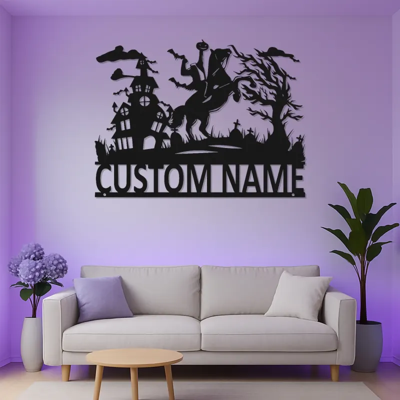 Headless Horseman Metal Sign with LED | Custom Halloween Decor | Personalized Spooky Wall Art for Home & Porch