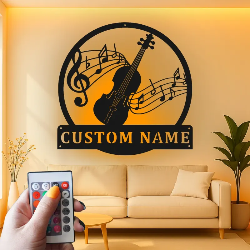 Insegna in metallo LED personalizzata con note musicali di violino - Regalo per musicisti, decorazione per studio o sala musica