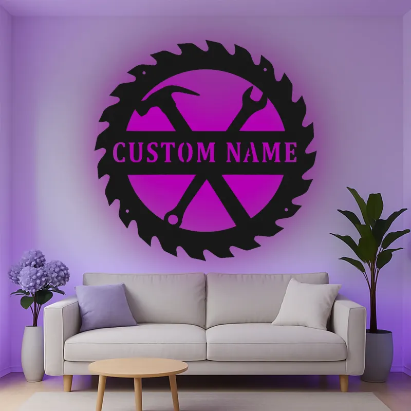 Custom Workshop Tools Led Light Metal Wall Art Personalized Gift for Handyman Garage Decor