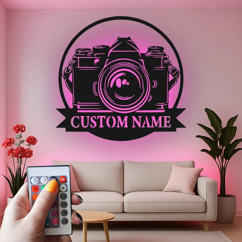 Insegna in metallo LED Camera personalizzata regalo per fotografi decorazione per studio per amanti della fotografia