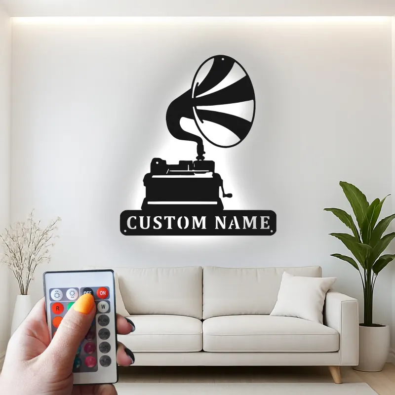 Décoration murale en métal LED personnalisée pour les amoureux de la musique - Gramophone