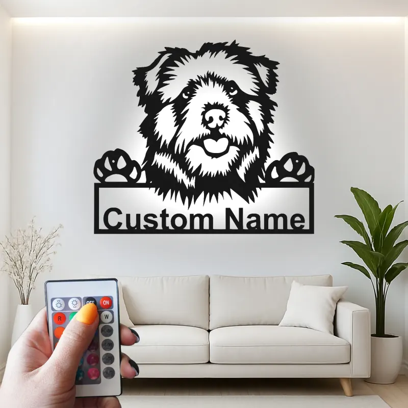 Cartel de metal LED personalizado de perro, regalo para amantes de las mascotas, decoración para salón o entrada 3