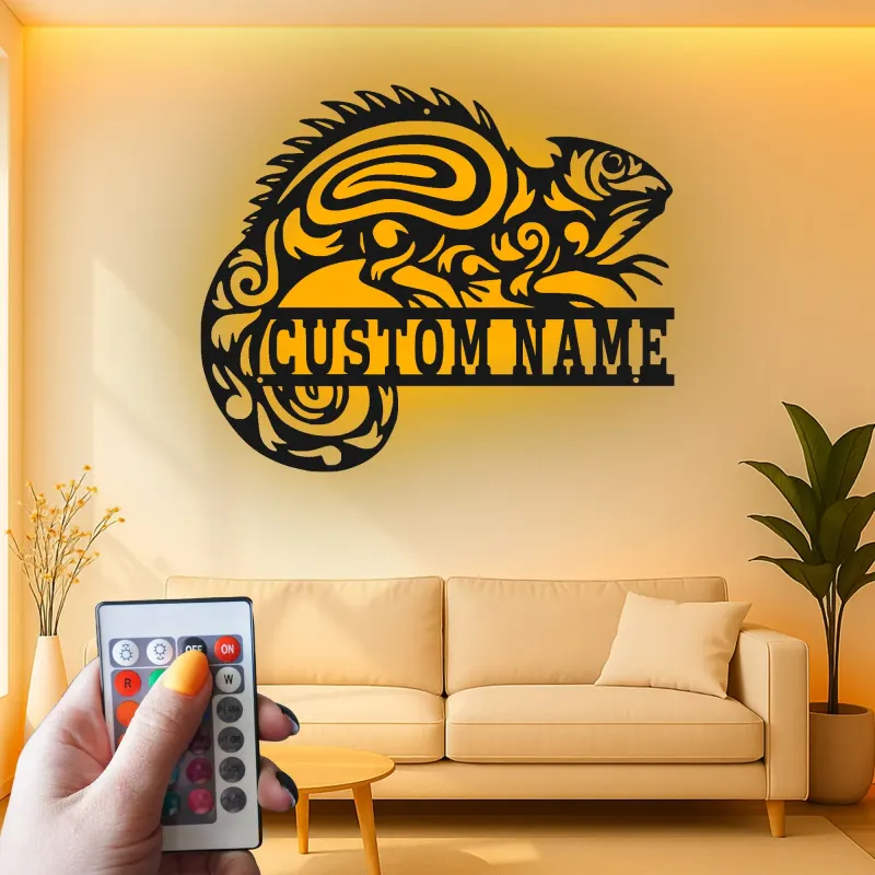Décoration murale en métal personnalisée avec lézard et rétroéclairage pour les amoureux des reptiles