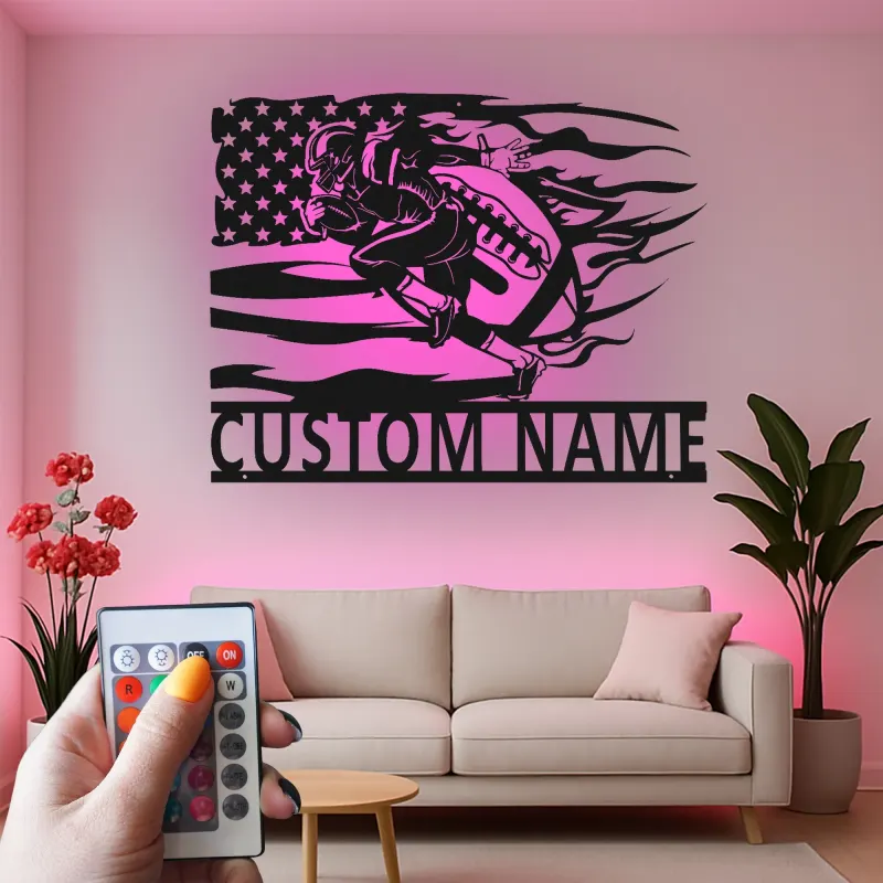 Plaque football personnalisée | Décoration murale en métal LED pour salle de jeux | Déco sportive personnalisée avec prénom | Cadeau pour fan de sport