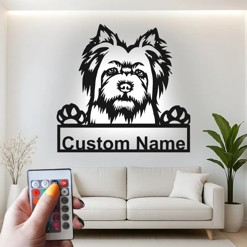 Custom Yorkshire Terrier Led Light Metal Wall Art Personalized Dog Lover Gift Living Room Pet Decor