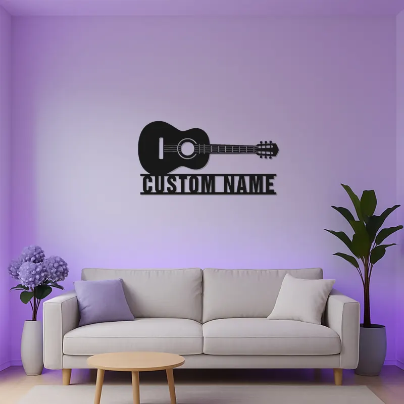 Enseigne guitare en métal personnalisée avec LED | Décoration murale prénom sur mesure pour studio de musique et cadeau musicien | Décor pour guitariste