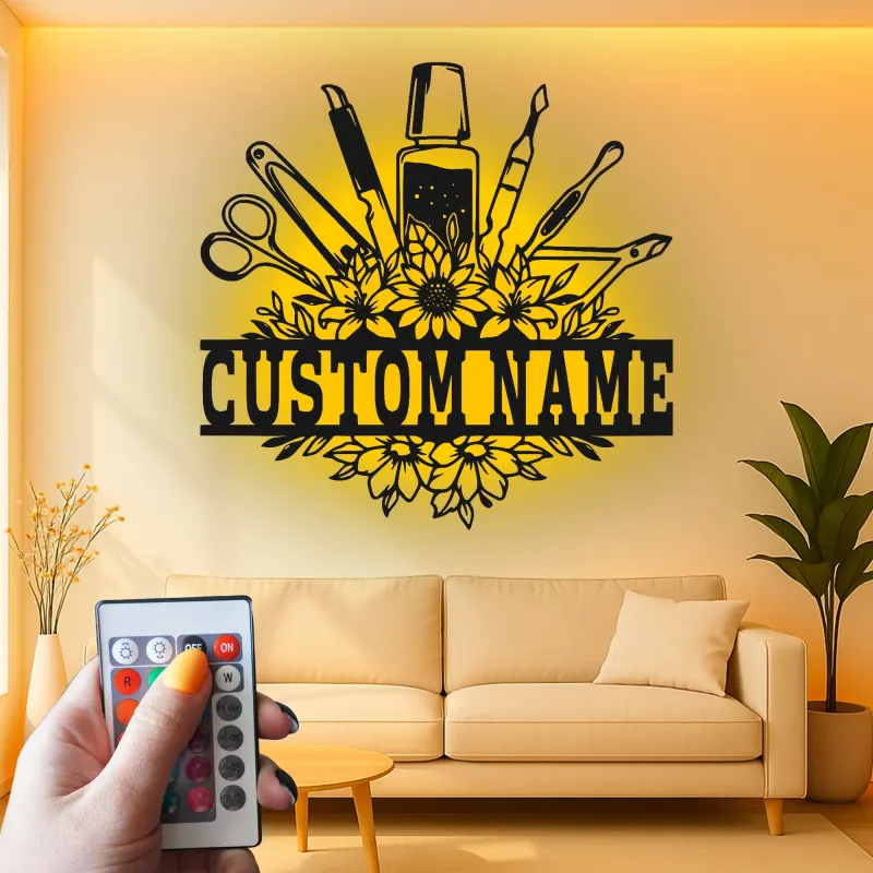 Personalisiertes Nageltechniker LED-Schild | Individuelle Metall-Wandkunst für Salon | Florale Manikuristen-Dekoration | Geschenk für Nagelkünstler