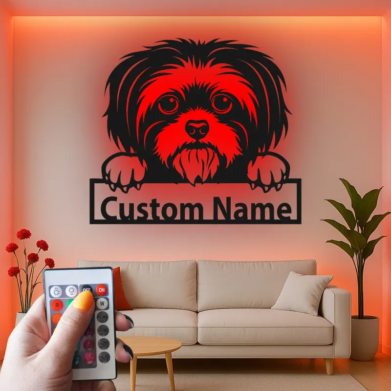Insegna in metallo LED personalizzata per Shih Tzu - Regalo per amanti dei cani - Decorazione per soggiorno 2