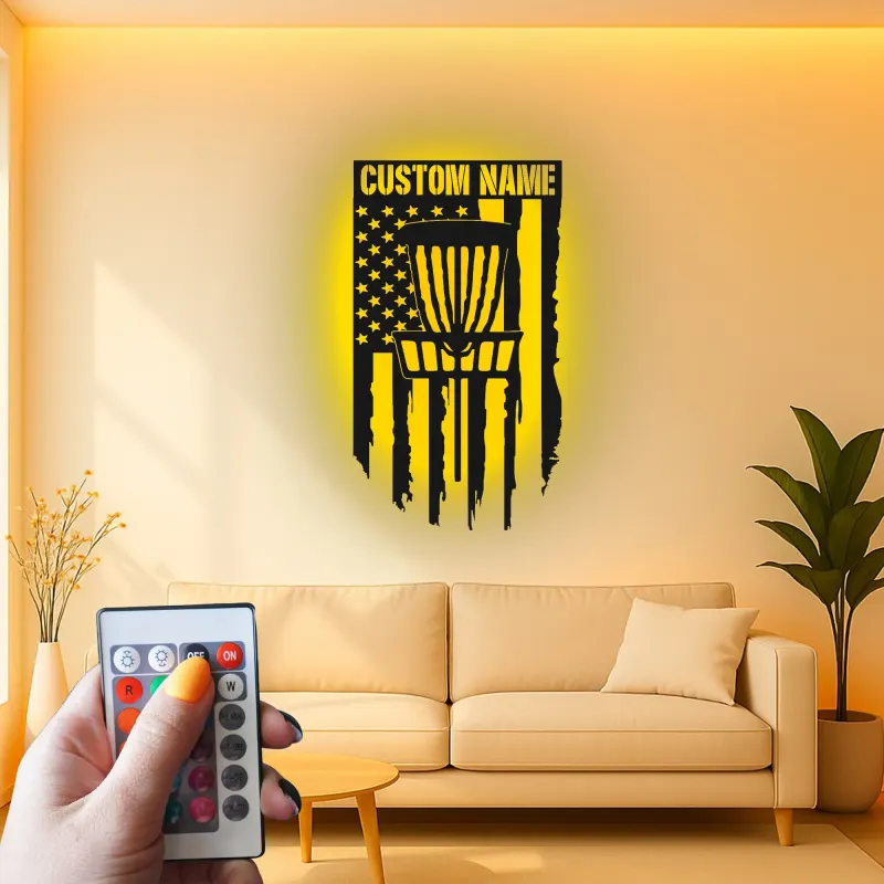 Cartel de metal LED personalizado para cesta de disc golf, regalo personalizado para disc golfers, decoración de sala de juegos