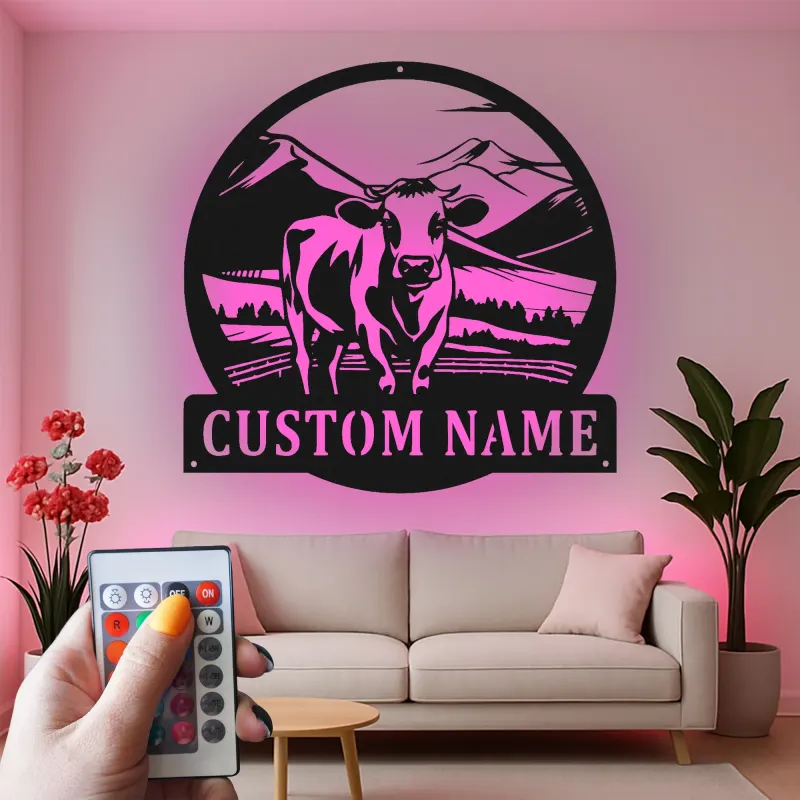 Cartel de metal LED de vaca personalizada para granjeros, regalo rústico de decoración de granja para salón
