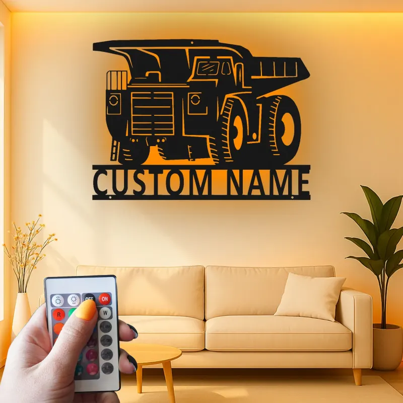 Cartel de metal LED de camión volquete personalizado, regalo para entusiastas de la construcción, decoración de garaje u oficina