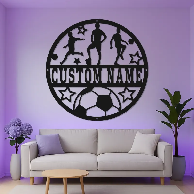 Panneau de Football Personnalisé avec LED | Décoration Murale en Métal Personnalisée | Décor de Chambre d'Enfants & Cadeau pour Athlète Adolescent