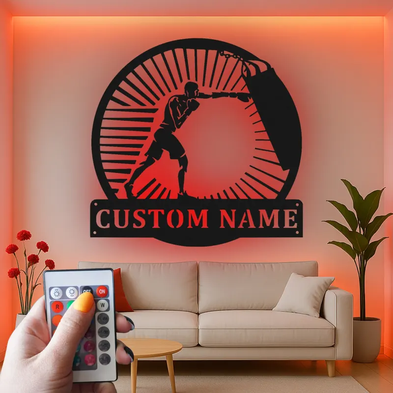 Custom Boxer Led Light Metal Wall Art Personalized Gift for Boxing Enthusiasts Gym or Man Cave Decor