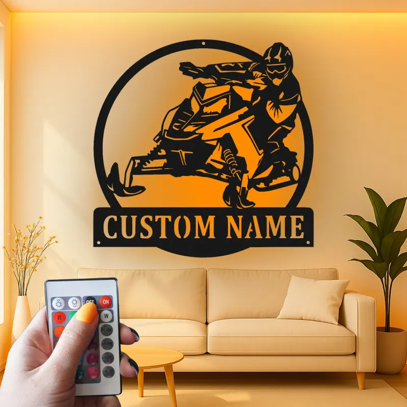 Insegna in metallo personalizzata per motoslitta | Arte murale LED personalizzata | Regalo per appassionati di sport invernali e decorazione per garage