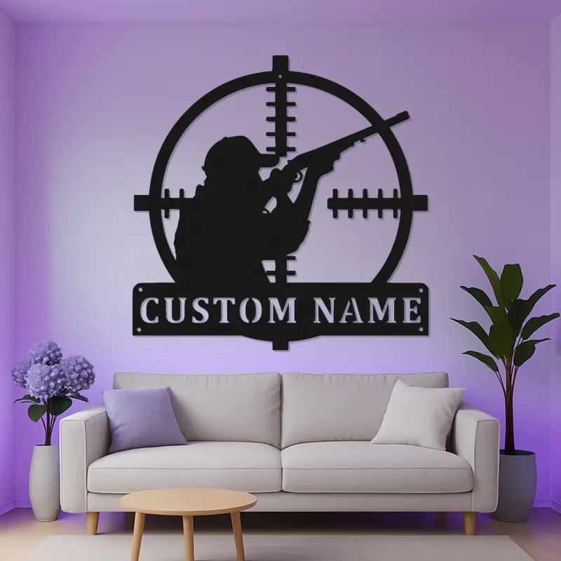 LED-Metallkunst mit Jägersilhouette | Personalisierte Schild für Zielfernrohre im Ferienhaus | Individuelles Geschenk für Jäger