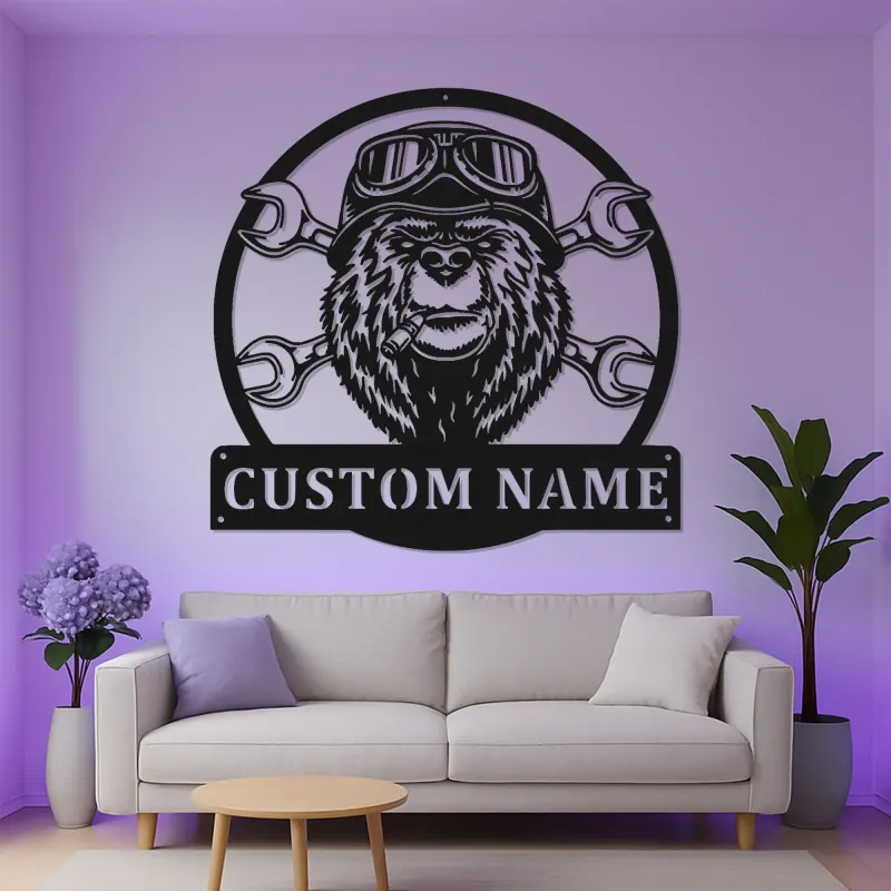 Arte da parete LED in metallo con gorilla meccanico | Insegna personalizzata per garage o officina | Regalo personalizzato per meccanici