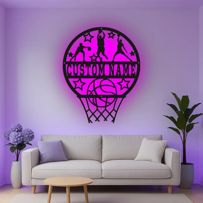 Insegna in metallo LED personalizzata per canestro da basket - Regalo sportivo per appassionati di basket e decorazione per sala giochi