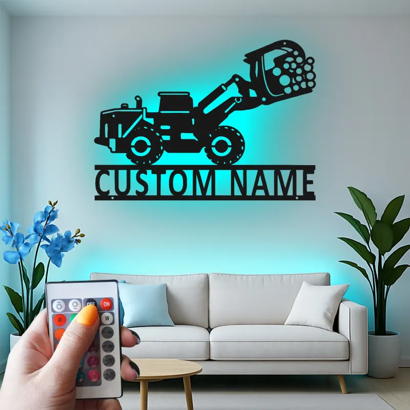 Cartel de metal LED personalizado de excavadora para entusiastas de la construcción, regalo para decoración de garaje o habitación infantil