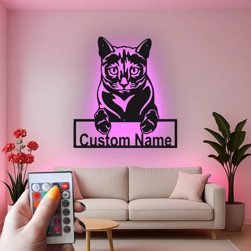 Cartel de metal LED de gato personalizado, regalo para amantes de mascotas, decoración para salón