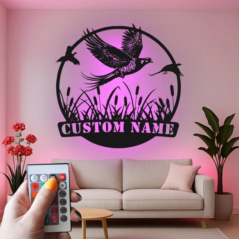 Art en métal de faisan personnalisé | Panneau LED de faune | Cadeau rustique pour chasseur et décoration de lodge