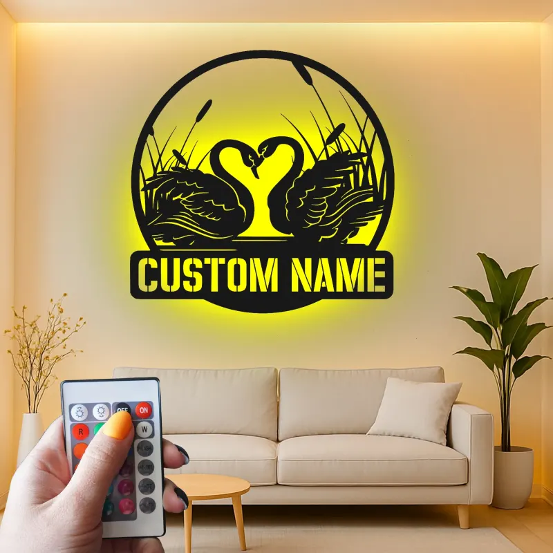 Personalized Swan LED Sign | Romantic Metal Wall Art with Custom Name | Elegant Bedroom Decor | Unique Wedding Gift for Couple