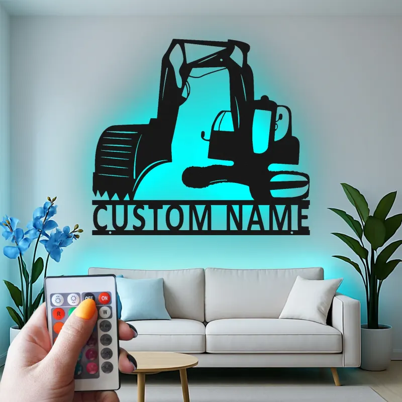 Custom Excavator Led Light Metal Wall Art Personalized Gift for Construction Enthusiasts Office or Garage Decor 1