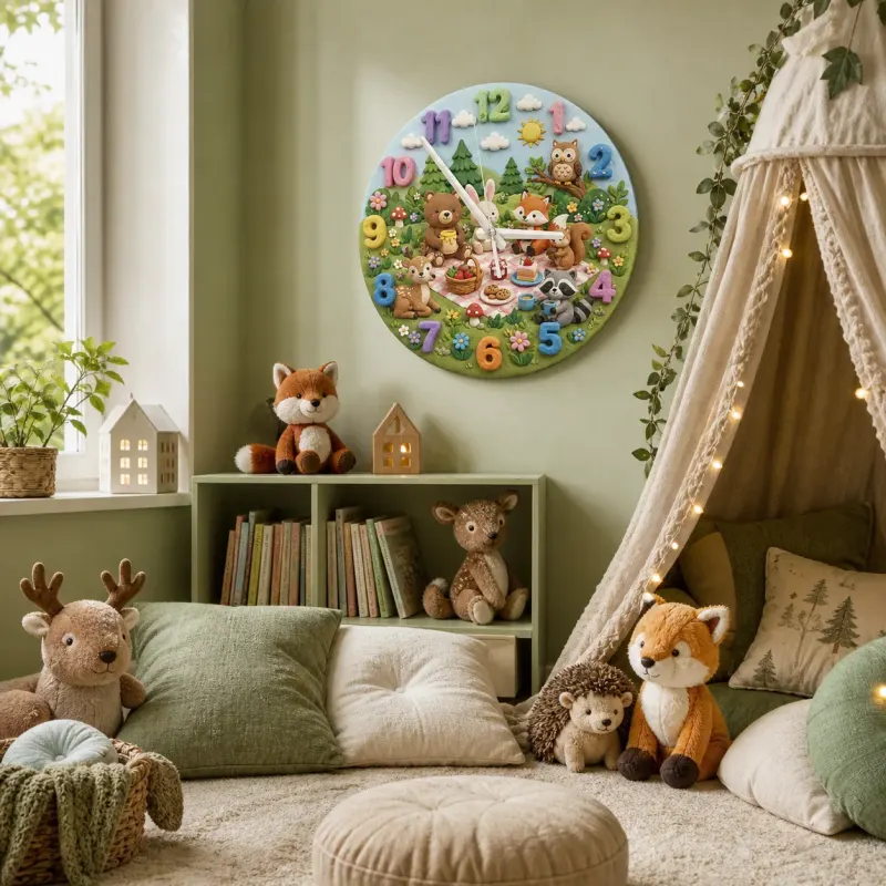 Woodland Animal Picnic Kids Room Wall Clock