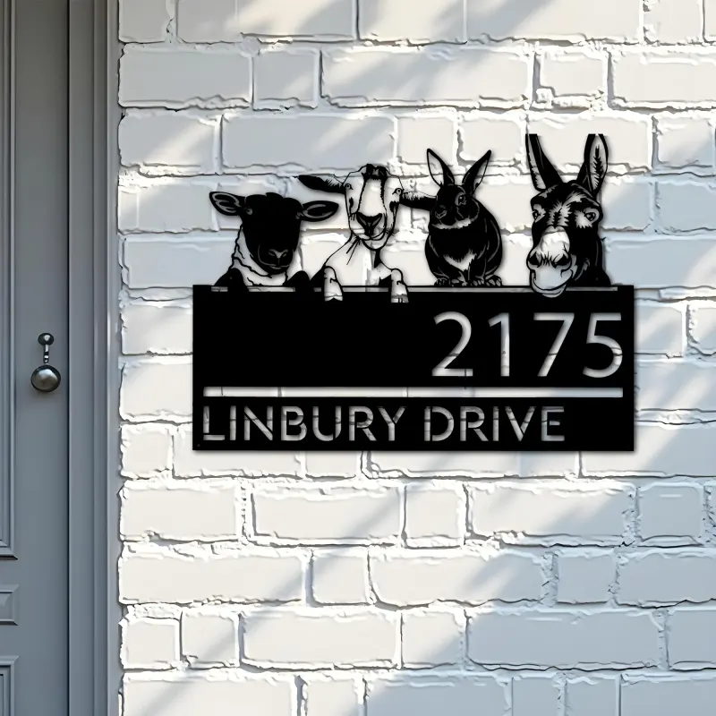 Custom Metal Goat Sheep Donkey rabbit farmhouse Metal Address Sign House number Hanging Address Plaque Yard Sign Outdoor decor
