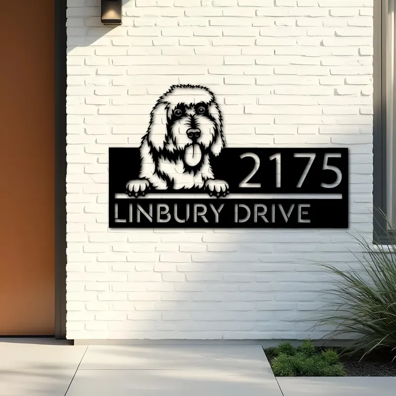 Custom Metal Goldendoodle dog Puppy Metal Address Sign House number Hanging Address Plaque Yard Sign Outdoor decor