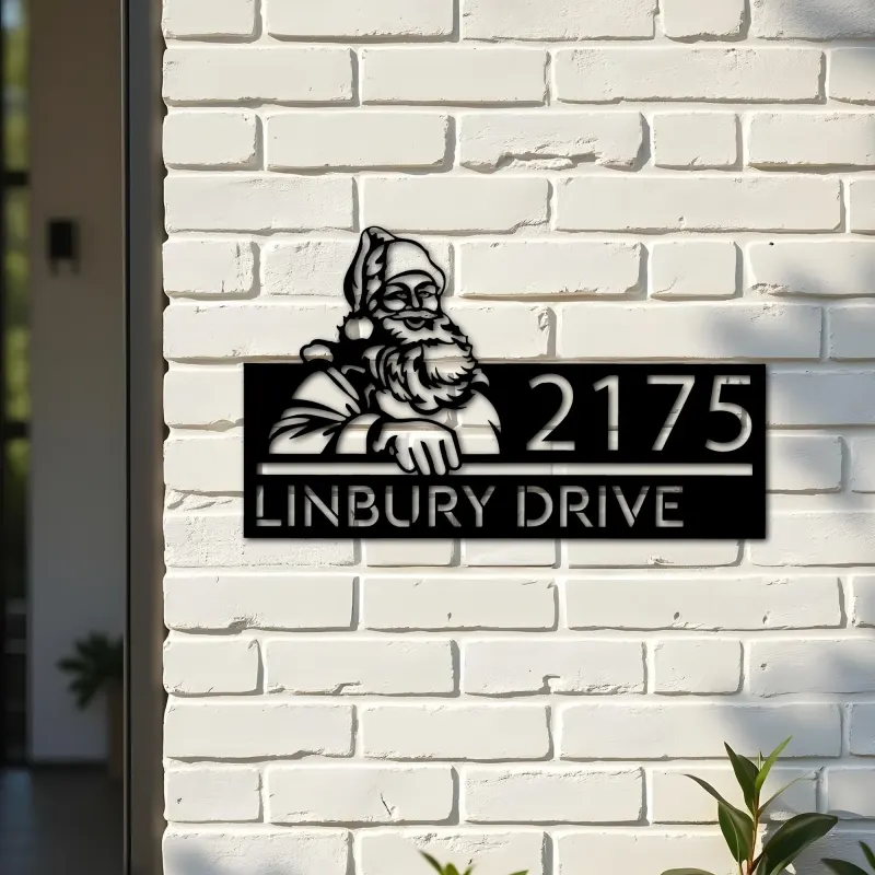 Custom Metal Santa Claus Metal Address Sign, House number, Outdoor Number Signage, Yard Sign Address Plate