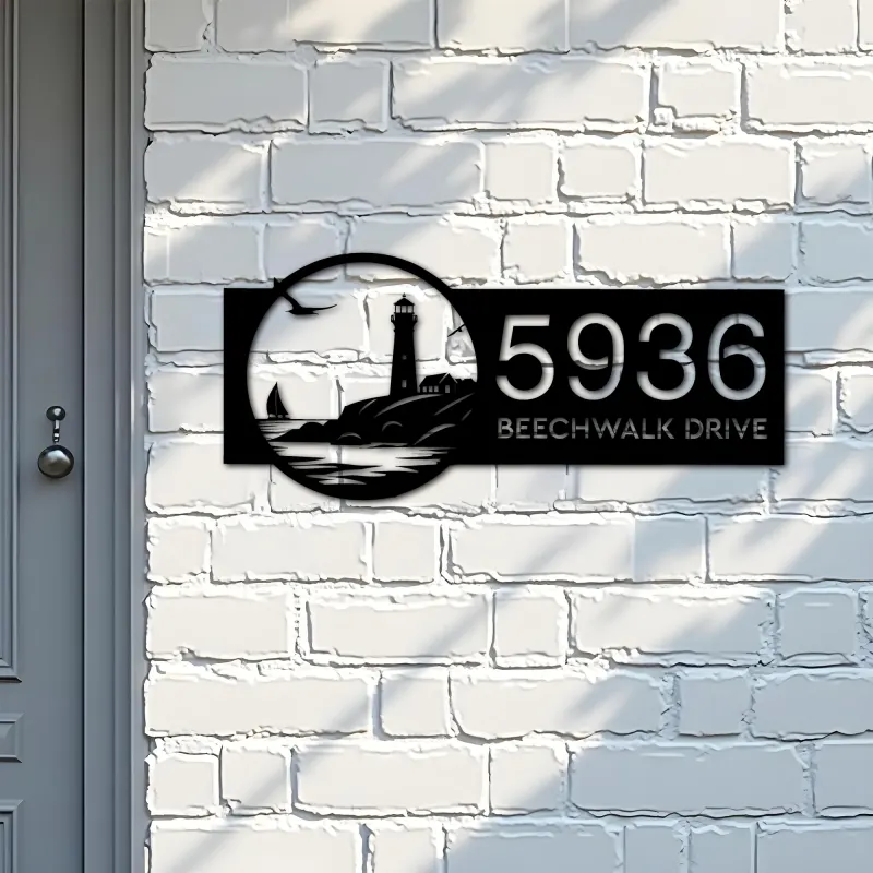 Custom Metal Lighthouse Metal Address Sign, House number, Outdoor Number Signage, Yard Sign Address Plate001