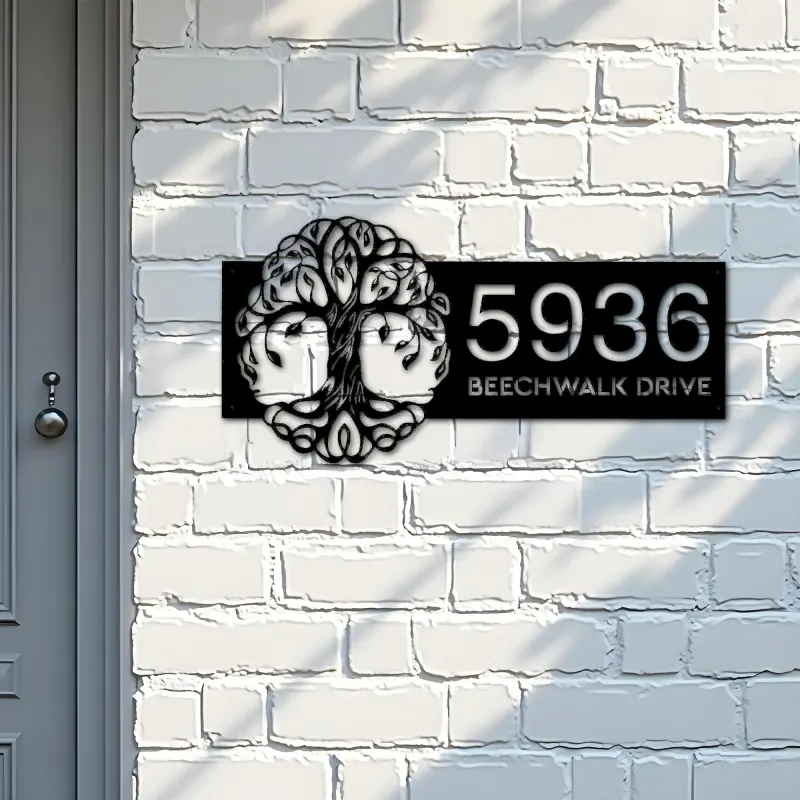 Custom Metal tree of life Metal Address Sign, House number, Outdoor Number Signage, Yard Sign Address Plate