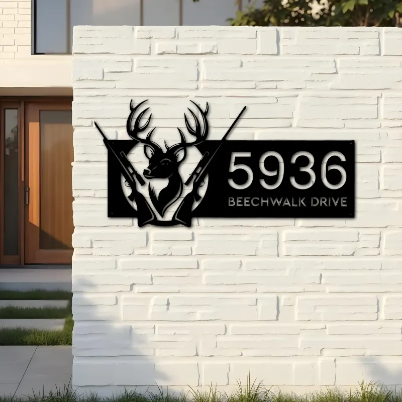 Custom Metal Deer hunting Metal Address Sign, House number, Outdoor Number Signage, Yard Sign Address Plate002