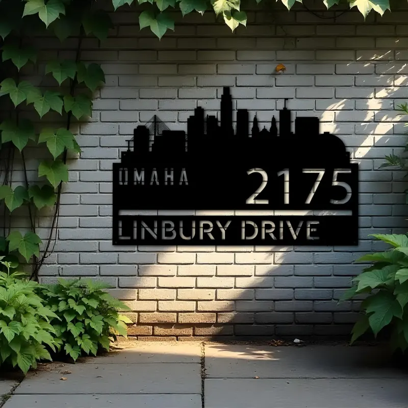 Custom Metal Omaha city skyline Metal Address Sign Hanging Address Plaque house number Yard Outdoor Sign