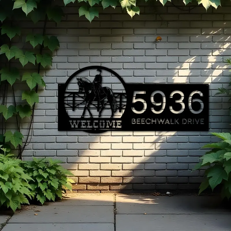 Custom Metal Horse Rider welcome Metal Address Sign, House number, Outdoor Number Signage, Yard Sign Address Plate